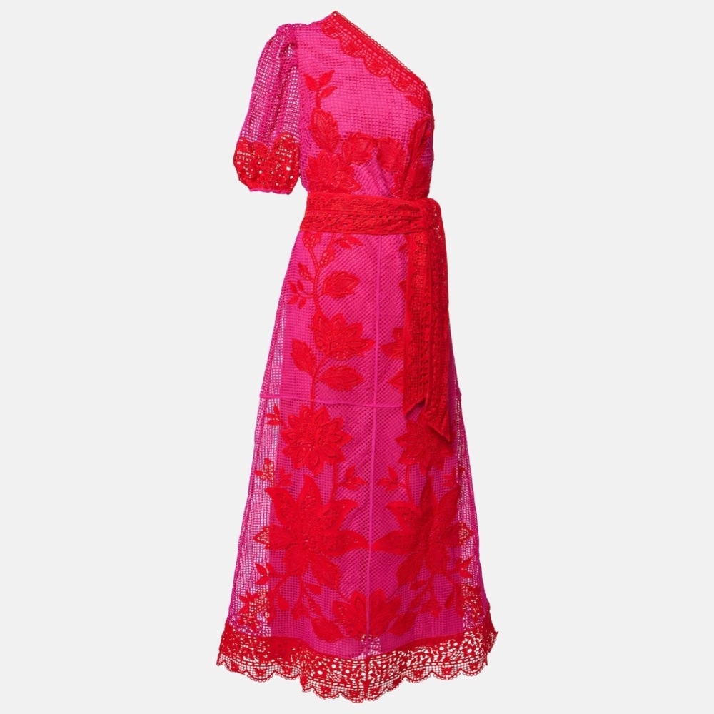 FARM Rio Bicolor Guipure One-Shoulder Maxi Dress Size Medium - Picture 5 of 11